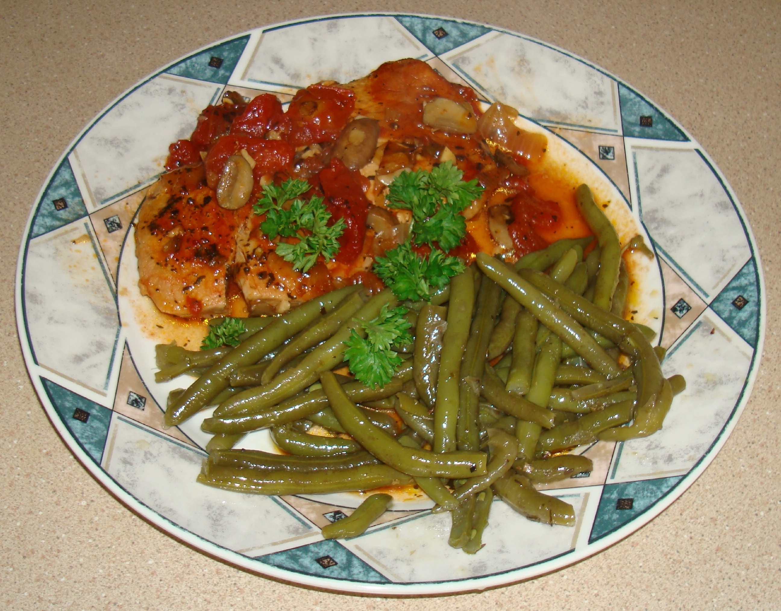 Baked Pork Loin Chop and Steamed String Beans